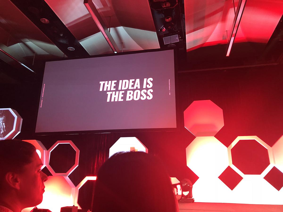A presentation screen displaying 'the idea is the boss'